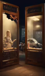 two doors that have photos of women inside