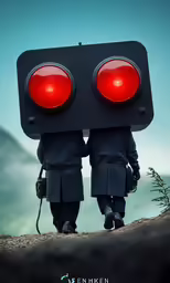 the cover of the album, that features two people looking through red lights