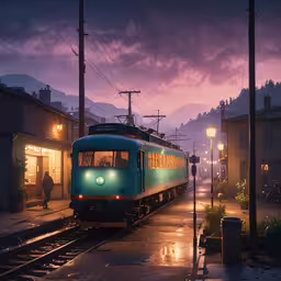 a train is coming down the tracks at sunset,an image of a train going down the tracks