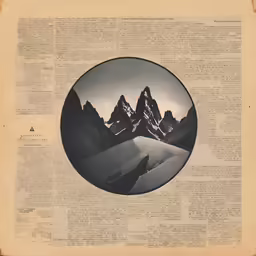 a piece of paper with a photo of mountains in a circle