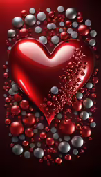 a heart shaped red object is surrounded by bubbles