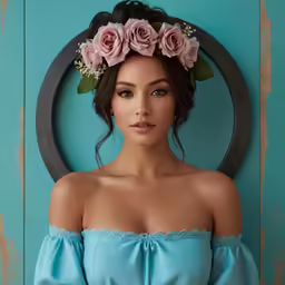 a young woman poses with her hair in a flower crown