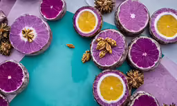 fruit cut into slices, with the top half open