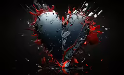 a black heart with a red splattered design