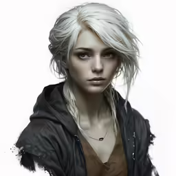 a very pretty girl with white hair and a black jacket
