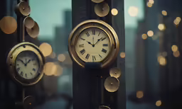 a clock that is on the side of a metal pole