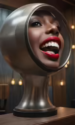 a person in a metal device with a open mouth