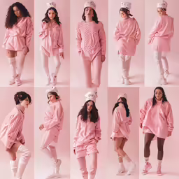 a bunch of different pictures of girls in pink outfits