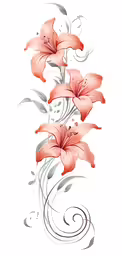 three red lilys with swirl designs on a white background