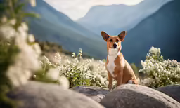 a dog that is sitting in the grass