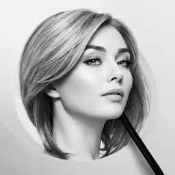 woman with bangs blowing in wind with eye makeup in front