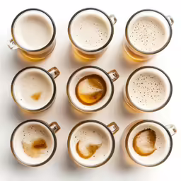 there are a lot of cups of beer together