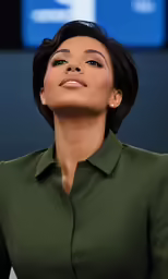 an attractive woman looks into the sky