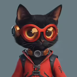 a cat with goggles and glasses wearing a uniform
