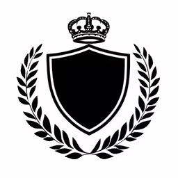 a shield with a crown and wreath on the side