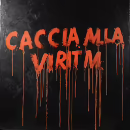 the words acostamia virtm are painted on black with red streaks