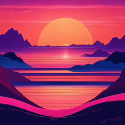 sunset over water with mountains and clouds,an abstract background with mountains and a sunset