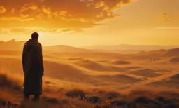 a person standing on top of a mountain at sunset