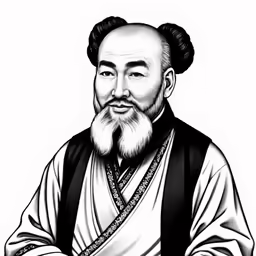a drawing of a man with an oriental wig and beard