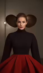 a woman in a dress with long sleeves and a hat