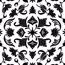 the pattern of decorative black flower and vine,an elegant flower motif design with black and white background,black and white victorian wallpaper with leaves,a wallpaper with floral designs in black and white,a black and white floral design