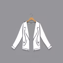a white jacket hanging on a clothes hanger