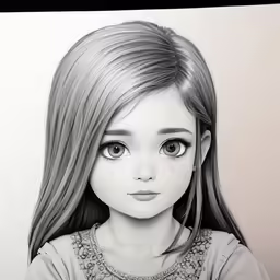 a drawing of a girl with long blonde hair and a ponytail