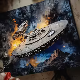there is a painting that looks like a uss