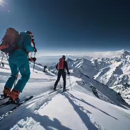 two skiers walking on a snowy mountain