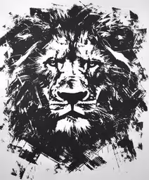 a lion is shown in a black and white photo,the lion drawing is black and white on a piece of paper