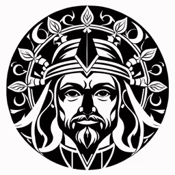 an illustration of the face of jesus in a circular design
