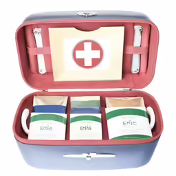 the medical box is open showing different containers