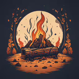 a wood is on fire in front of a moon,an old log burning in the forest