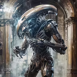 a futuristic man in armor with a sword in his hand