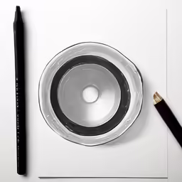 a round metal object next to a black pen