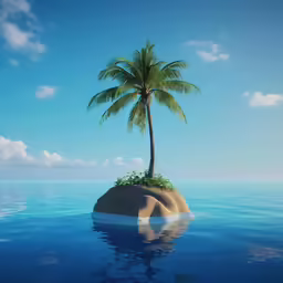a tropical island with a palm tree in the middle