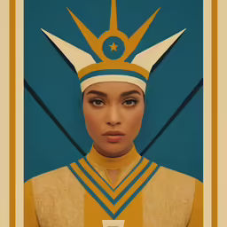 a portrait with a star above it and a sword