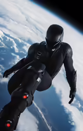 a man in black riding a sci - filth in space