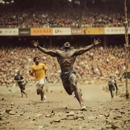 a group of people that are running on some dirt