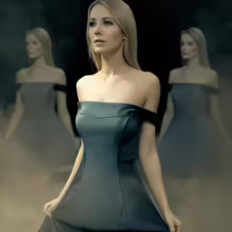 this is a digital art of a woman in a blue gown