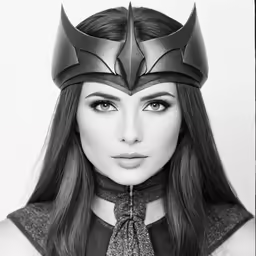 a woman wearing an elaborate helmet and tie