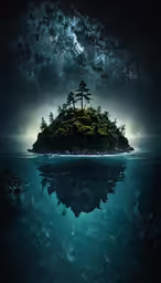 a small island with trees sitting on top of it in the ocean