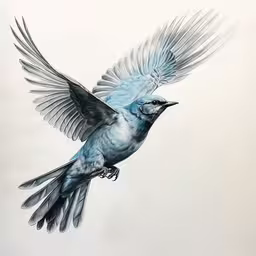 drawing of a flying bird with large wings and grey head,drawing of a bird flying, done using colored pencils