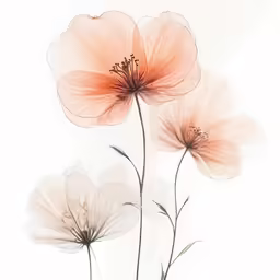 an image of three flowers with one flower looking up