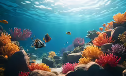 several different types of sea anemonas are in a blue ocean