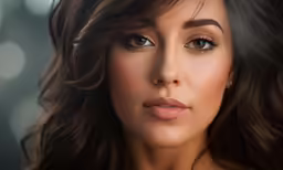 a close up of a woman with brown hair