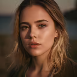 a close up photo of a person with hair blowing in the wind