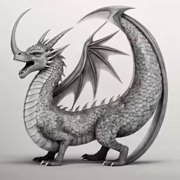 a black and white photo of a dragon statue