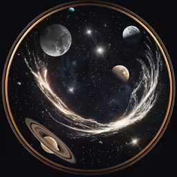 a circle with some planets and stars in it