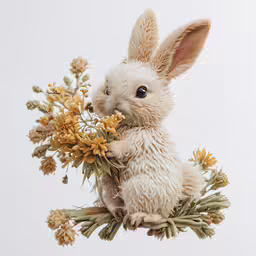 an easter bunny holding a bunch of flowers